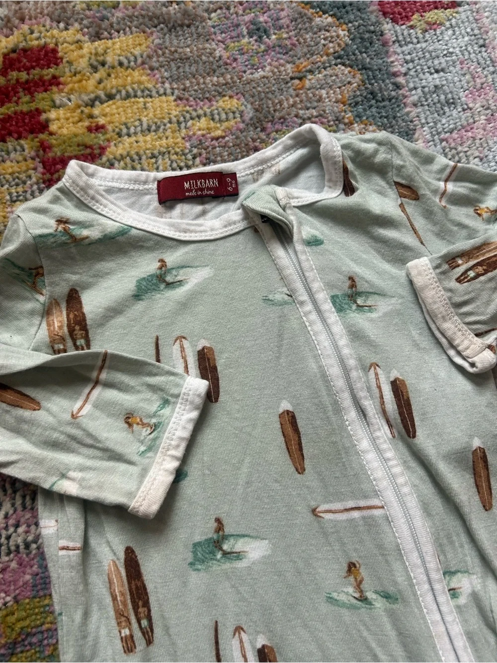 Milkbarn Surf Print Baby One-Piece Zipper Footed Pajamas 6-9 months